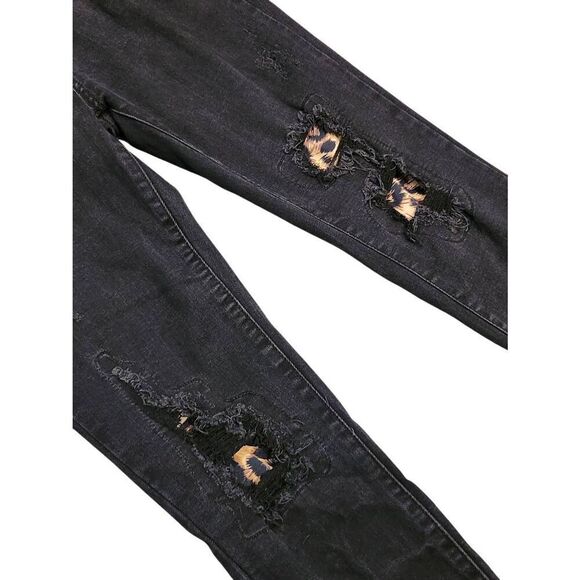 Judy Blue 'Skinny Fit' distressed peek of cheetah women black jeans 5/27 (27x26) - Picture 7 of 10